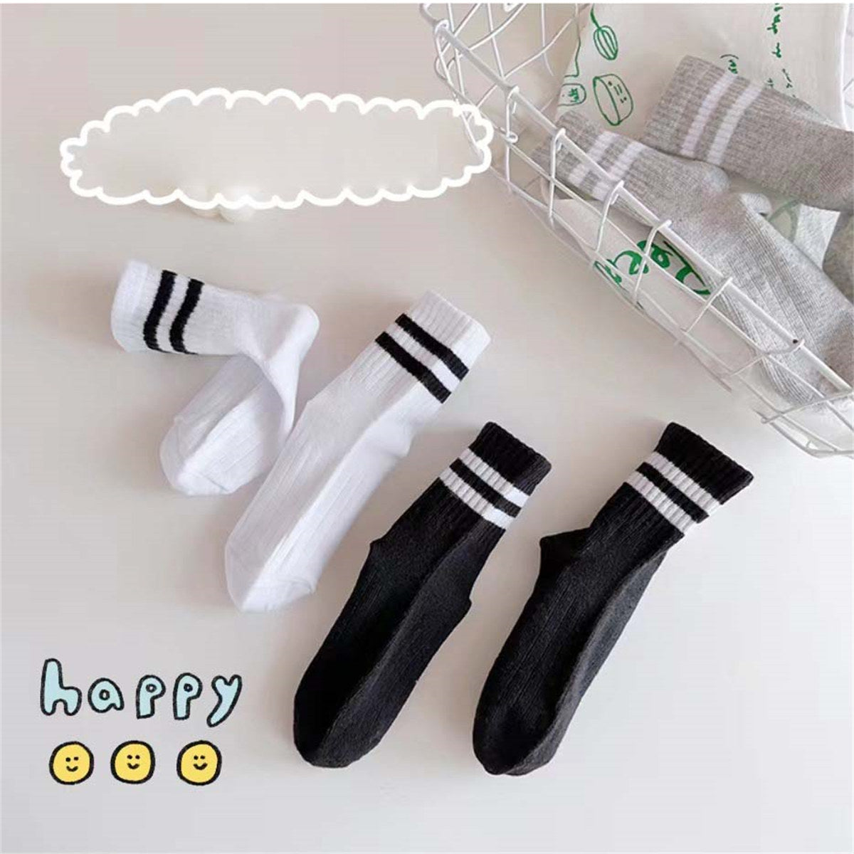 Children's spring and autumn casual college style parallel bars men's and women's short socks