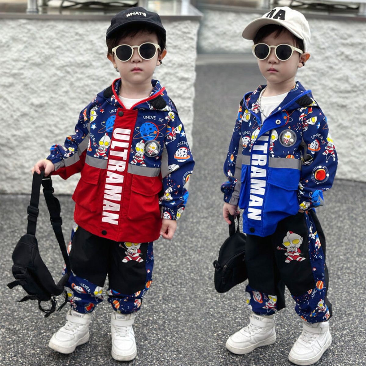 Boys Ultraman Eyes Suit Spring and Autumn New Children's Handsome Jacket Two-piece Suit for Small and Medium Children