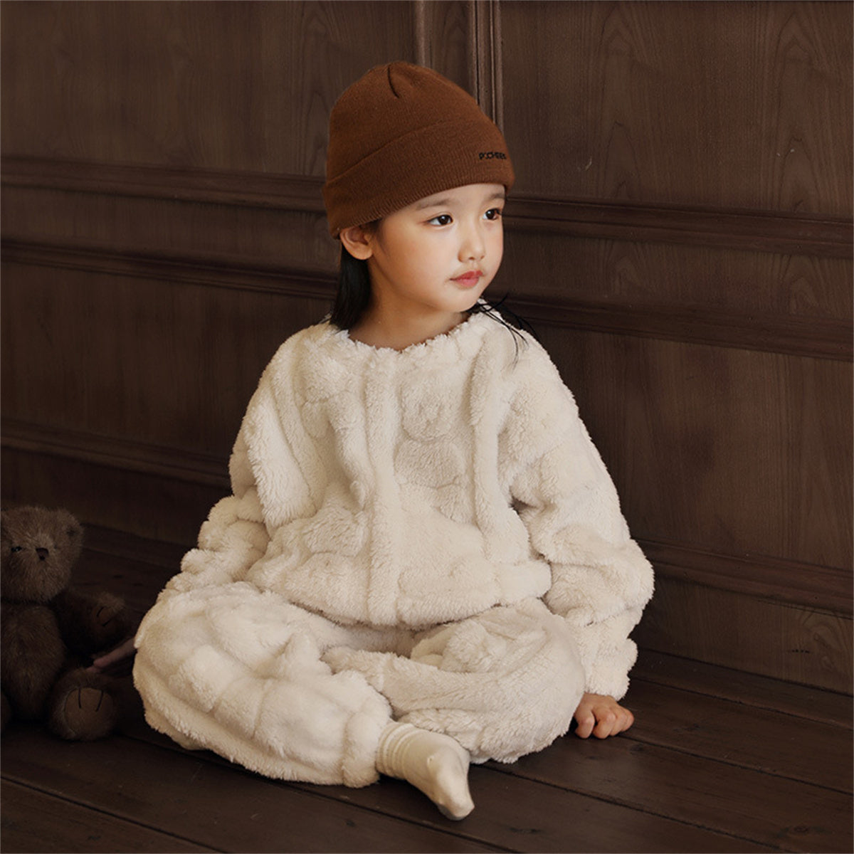 Children's autumn and winter warm velvet home wear suit