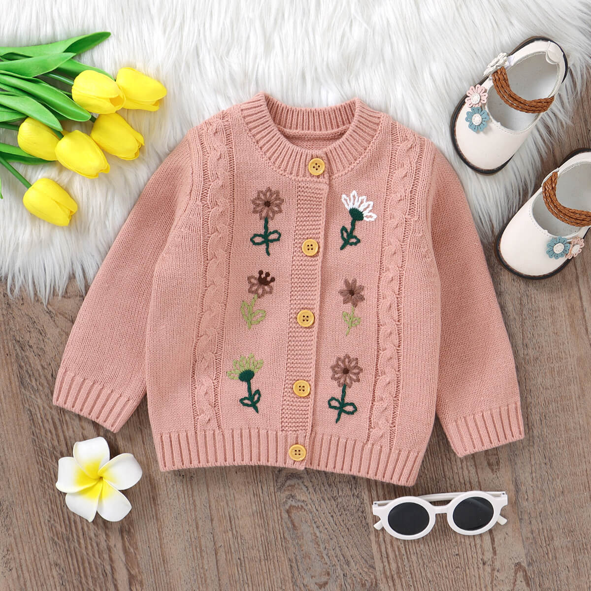 Baby knitted embroidered cardigan