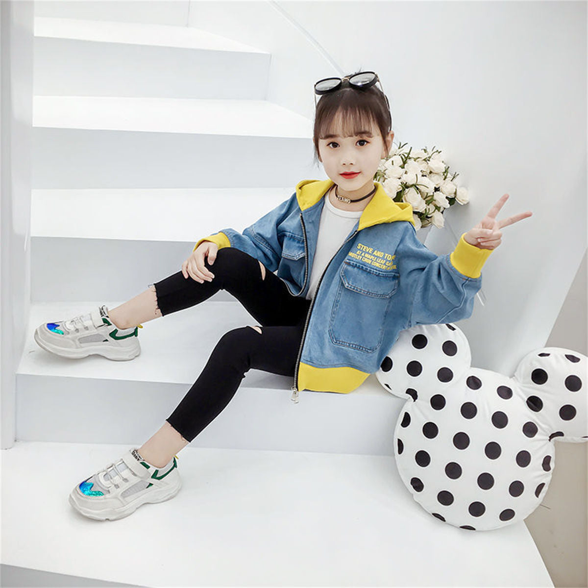 Girls Denim Jacket Casual Jacket Middle and Large Children's Tops