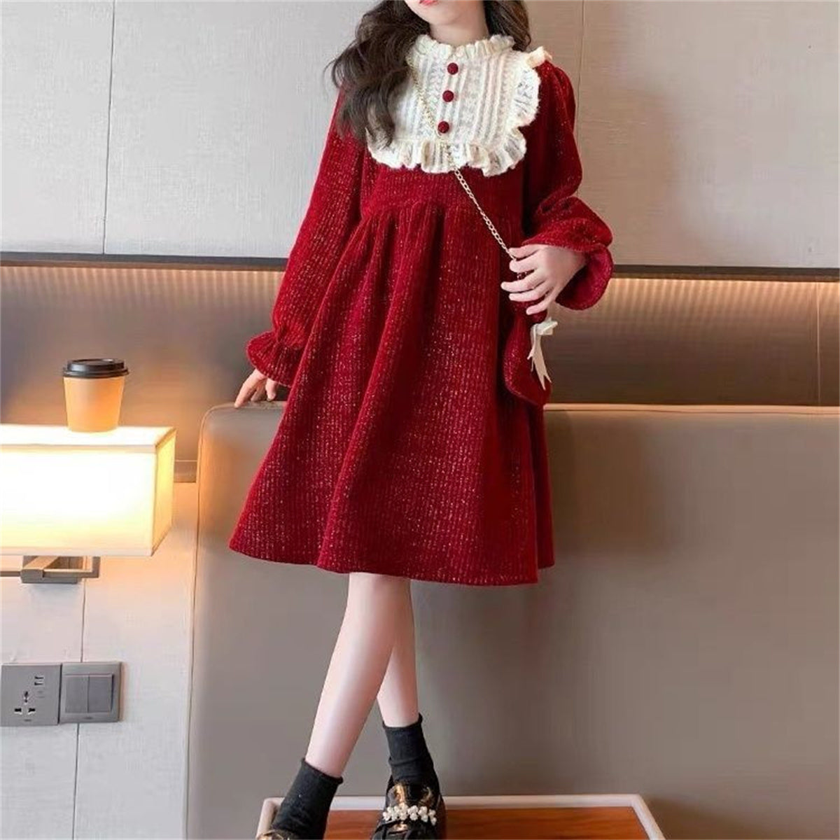 girls' fashionable winter thickened dress