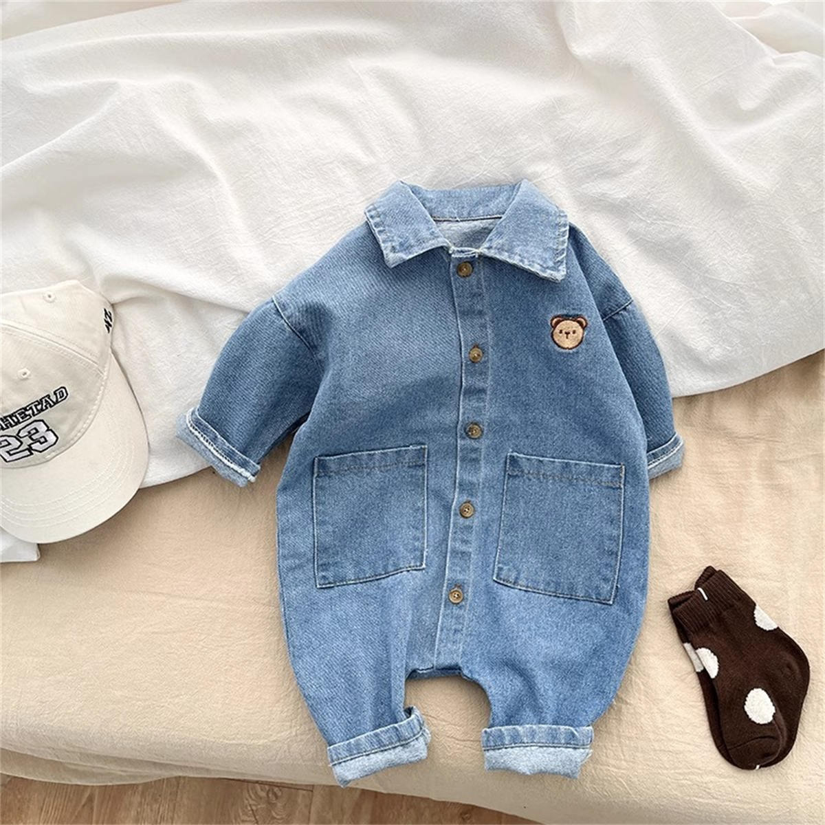 Baby denim bear romper