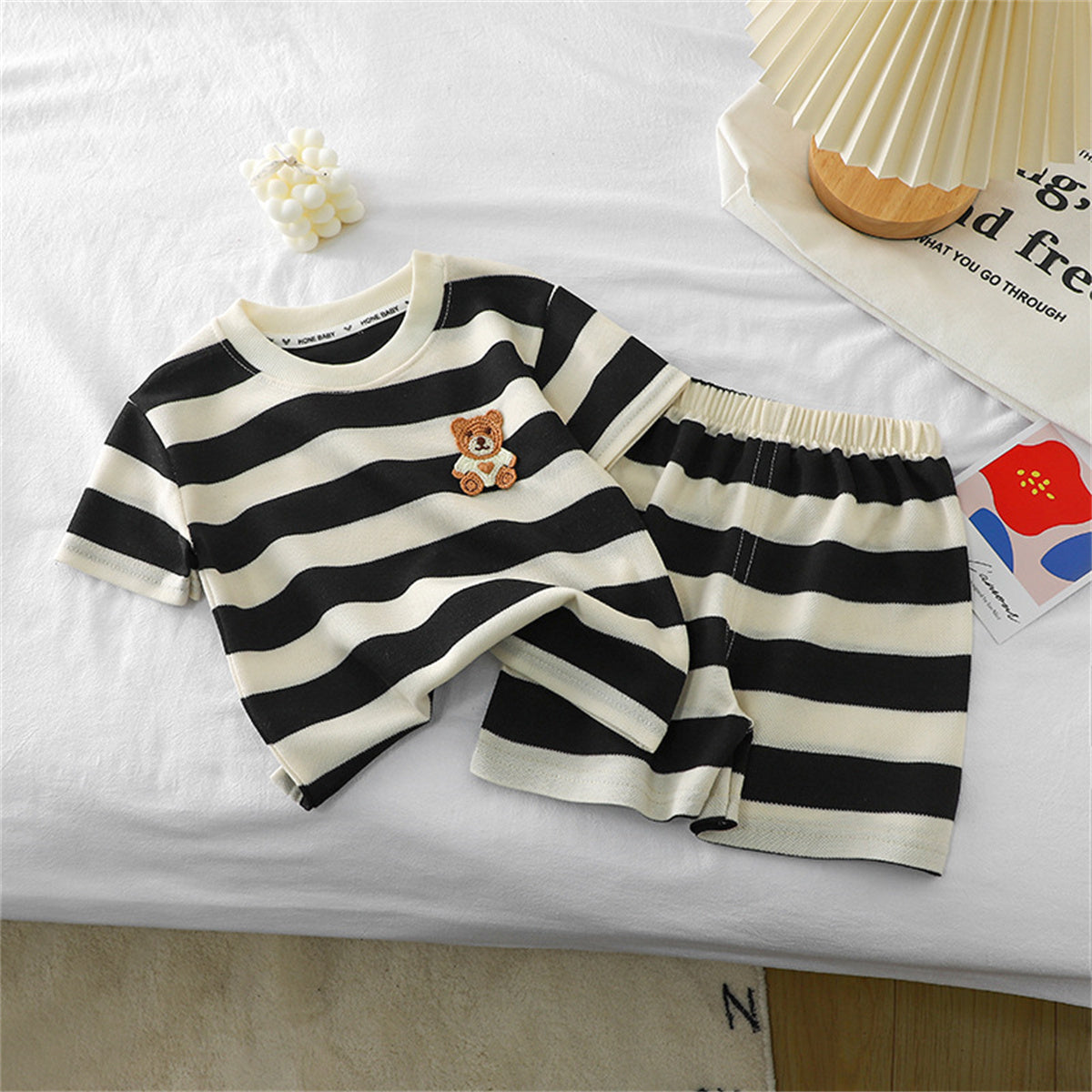 New children's short-sleeved suit striped Korean style children's clothing