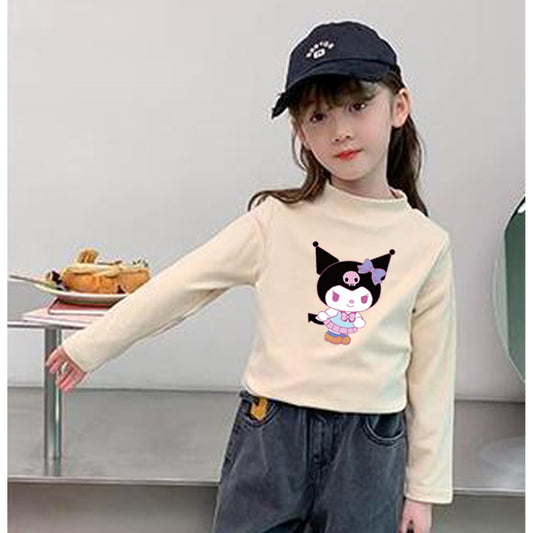 Girls&#39; German velvet half turtleneck bottoming shirt with cartoon print inner wear