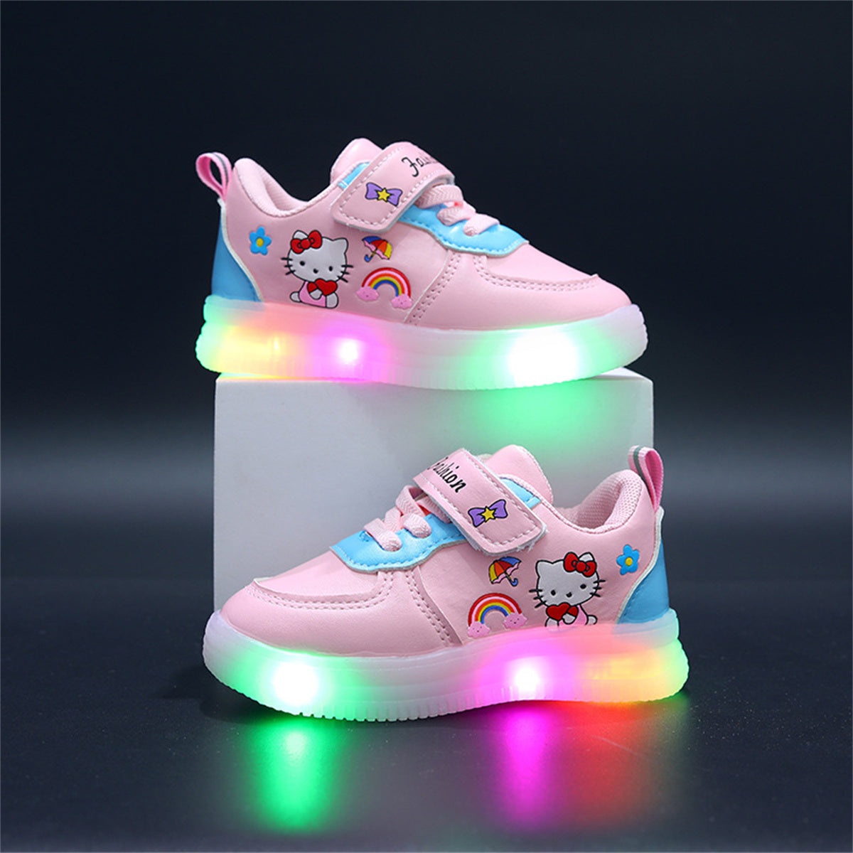 Toddler Girls Autumn Hello Kitty Cute Pattern Luminous Low-top Sneakers