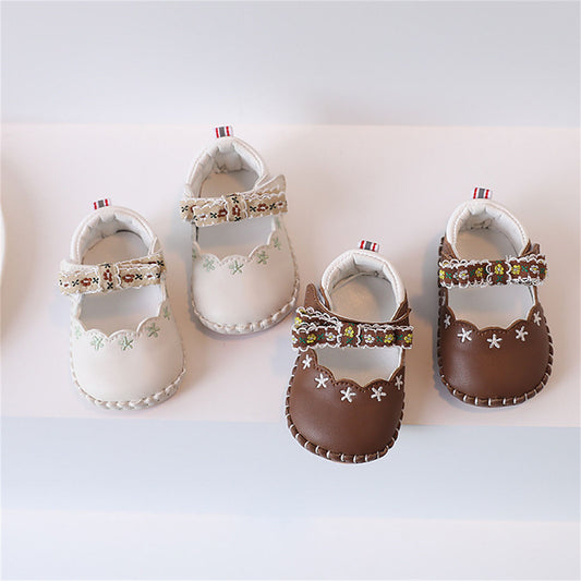 Baby Girls Autumn Embroidered Ladies Style Leather Shoes