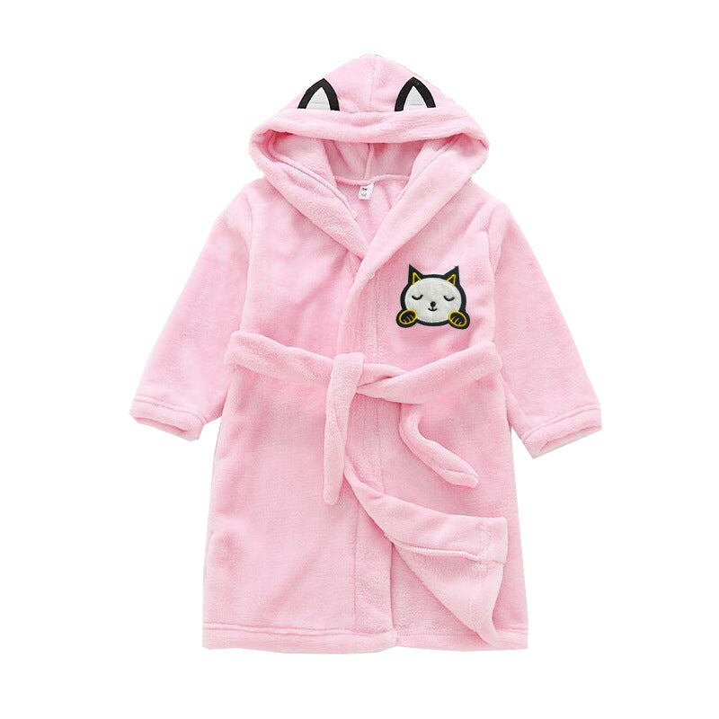 Children's home wear single-layer double-faced velvet lace-up bathrobe