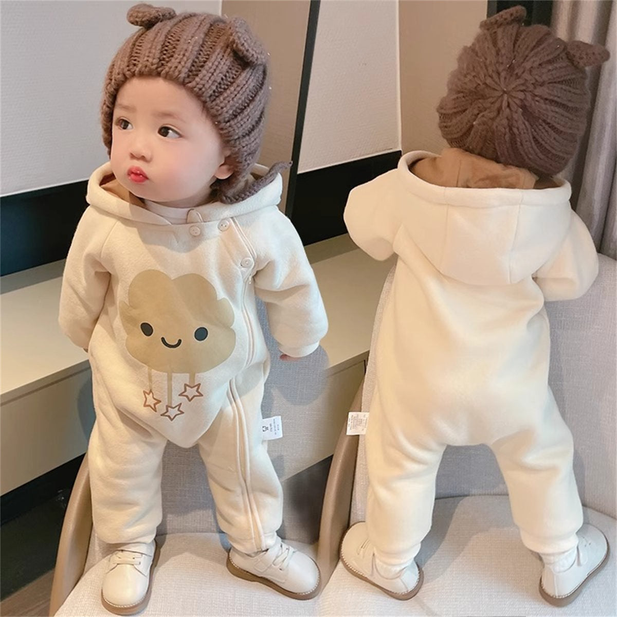 Baby autumn and winter warm fleece cloud jumpsuit