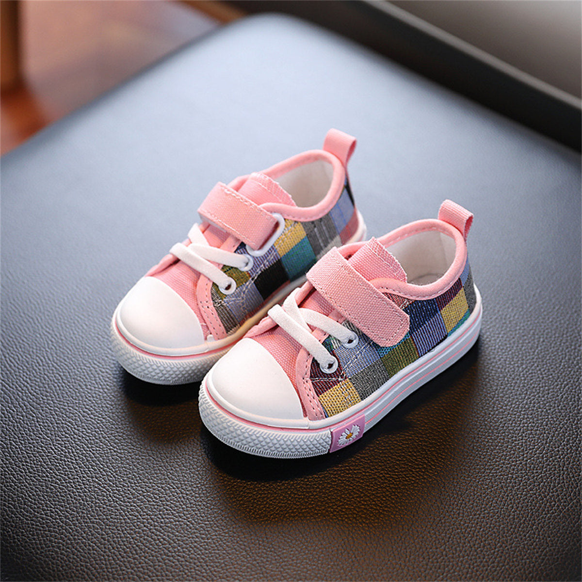 Children's and boys' spring and autumn British style color matching knitted non-slip Velcro low-top canvas shoes