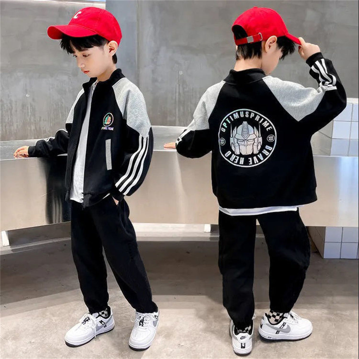 Boys Spring and Autumn Casual Suit Medium and Large Children's Cardigan Long Sleeve Zipper Two-piece Suit