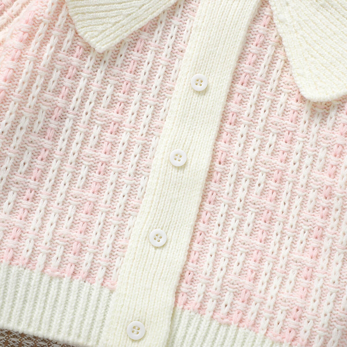 Infant Patchwork Collar Knitted Cardigan for Baby Girls