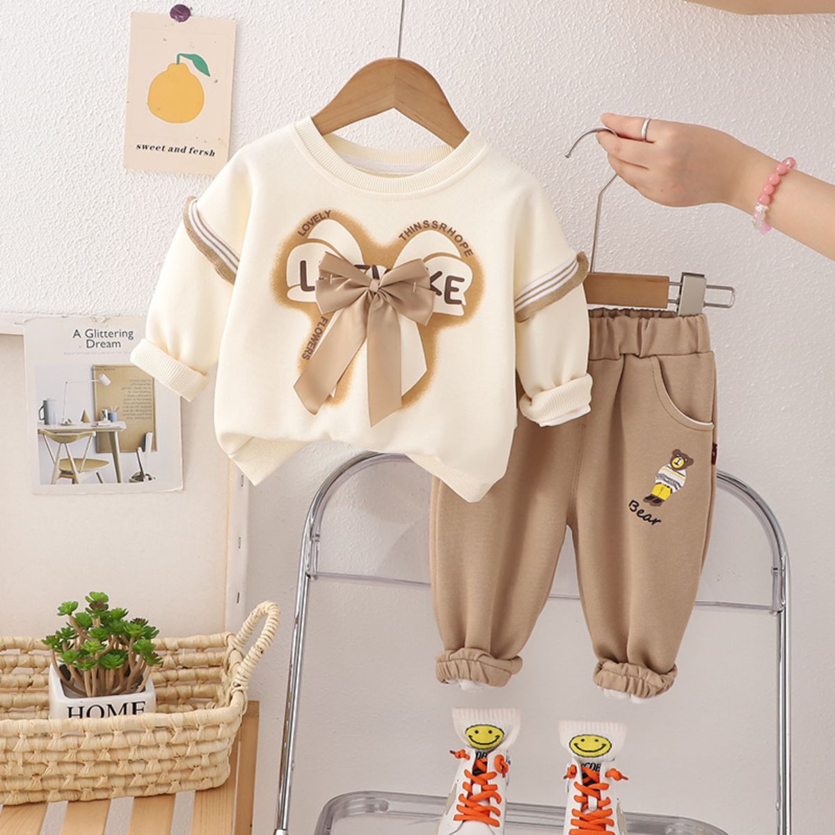 Autumn Girls Casual Pants Bowknot Sweater Set