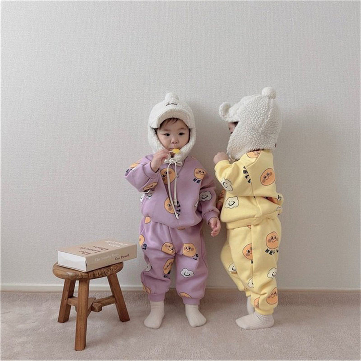 Baby Thickened Pants Set Two-Piece Cartoon Printed Sweater Set