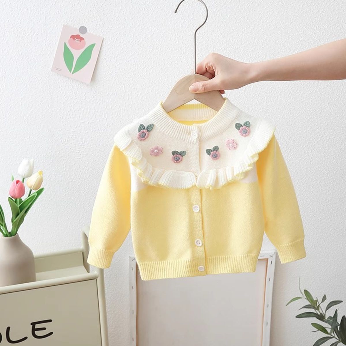 Girls Spring and Autumn Knitted Sweater Jacket Little Princess Sweater Baby Top Girls Autumn Long Sleeve Cardigan