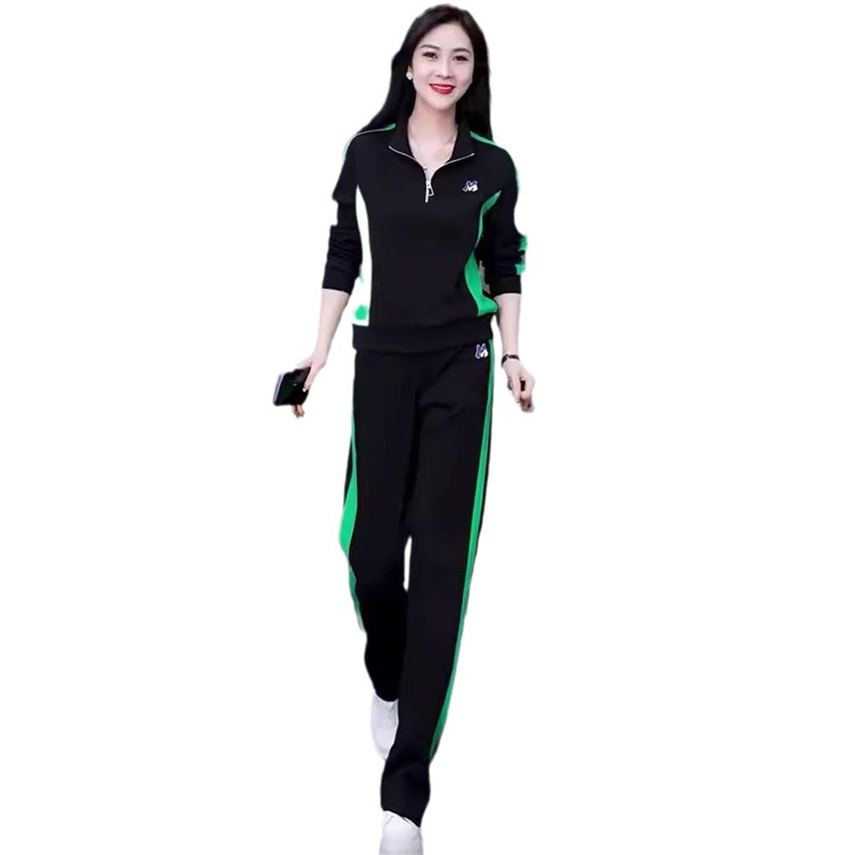 Women's casual sports suit, slim and elegant sweatshirt, wide-leg pants, two-piece suit