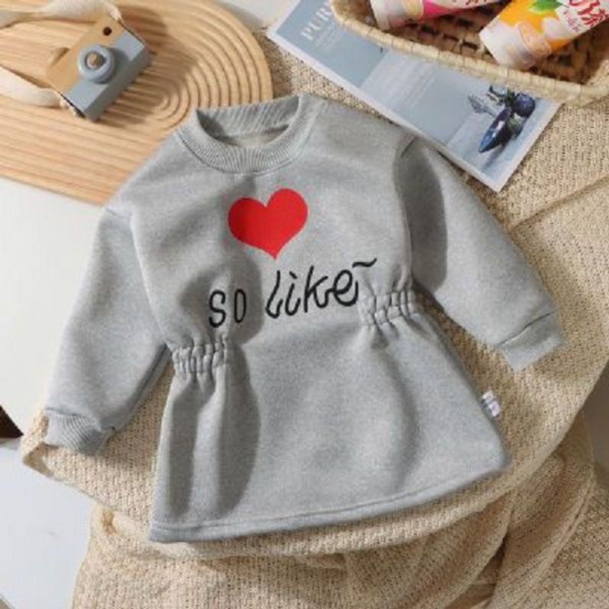 Girls Spring and Autumn Dress Plus Velvet Children Sweater Dress Girls Long Sleeve Mid-Length Children's Dress Girl Baby