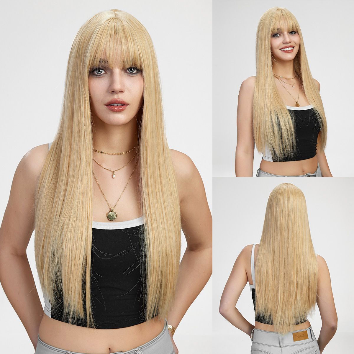 Wigs for women long straight hair full head set Long straight hair fashion hairstyle ladies fluffy natural wig set