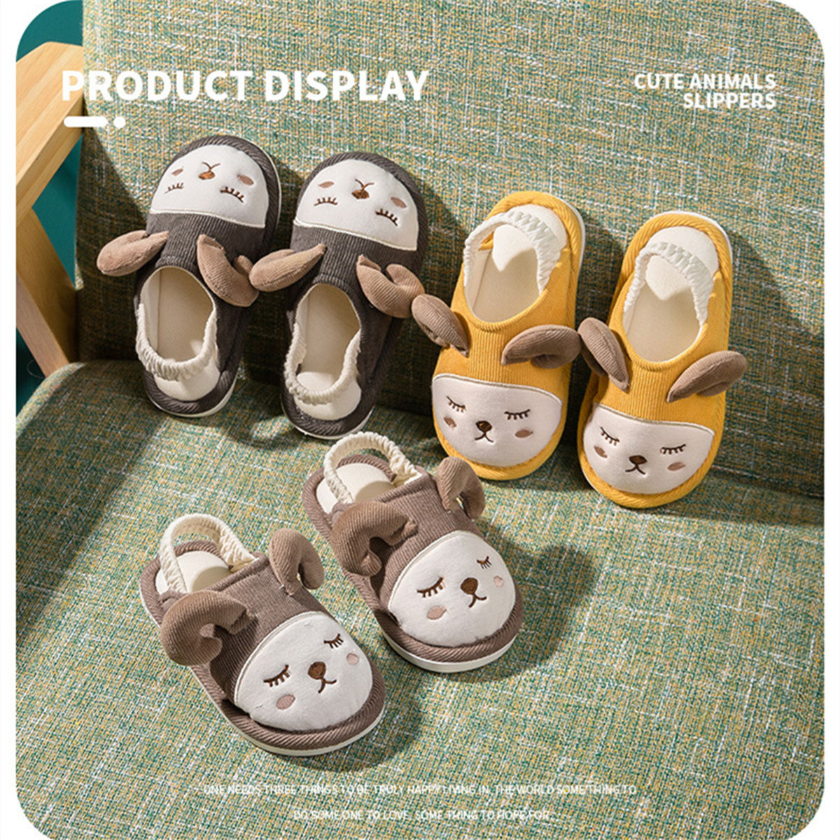 Children's spring and autumn cute pattern back strap soft bottom cotton slippers