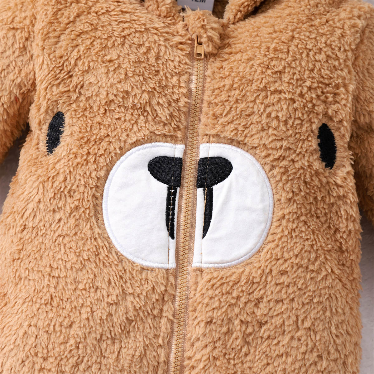 Autumn and winter baby hooded bear shape embroidered zipper jumpsuit