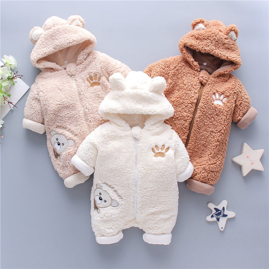 Baby Cute Furry Animal Printed 3D Bear Ear Long-sleeved long-leg romper