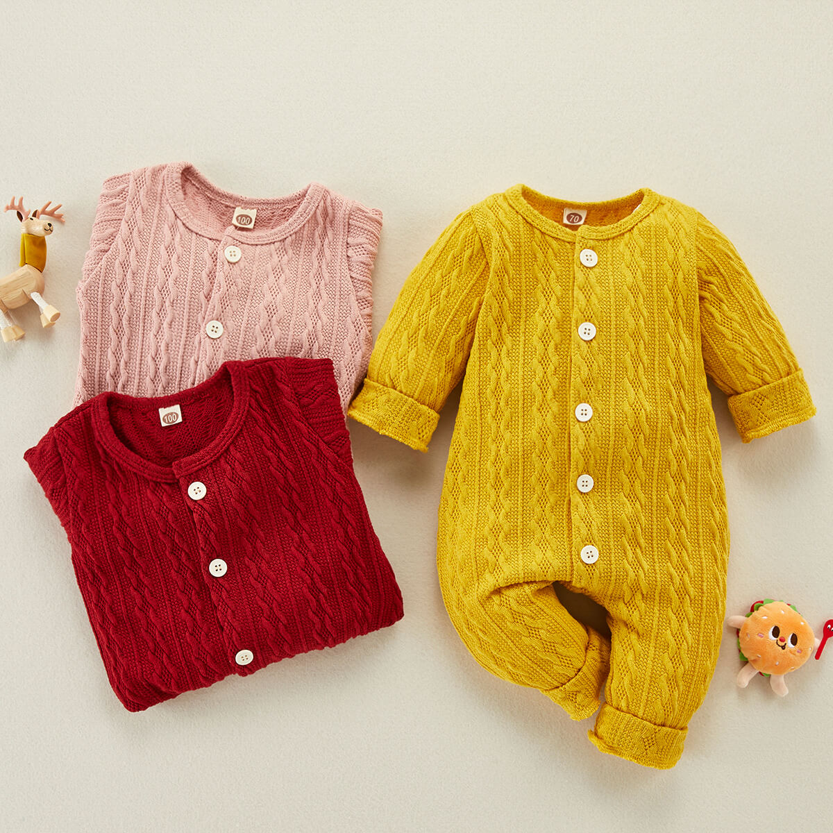 Baby Girl Casual Solid Long Sleeve Knitted Jumpsuit