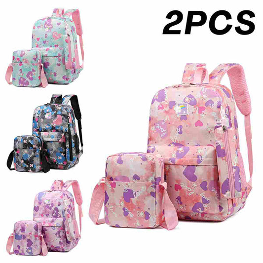 Three-piece backpack, sweet and cute leisure travel backpack, large capacity schoolbag for primary and secondary school students