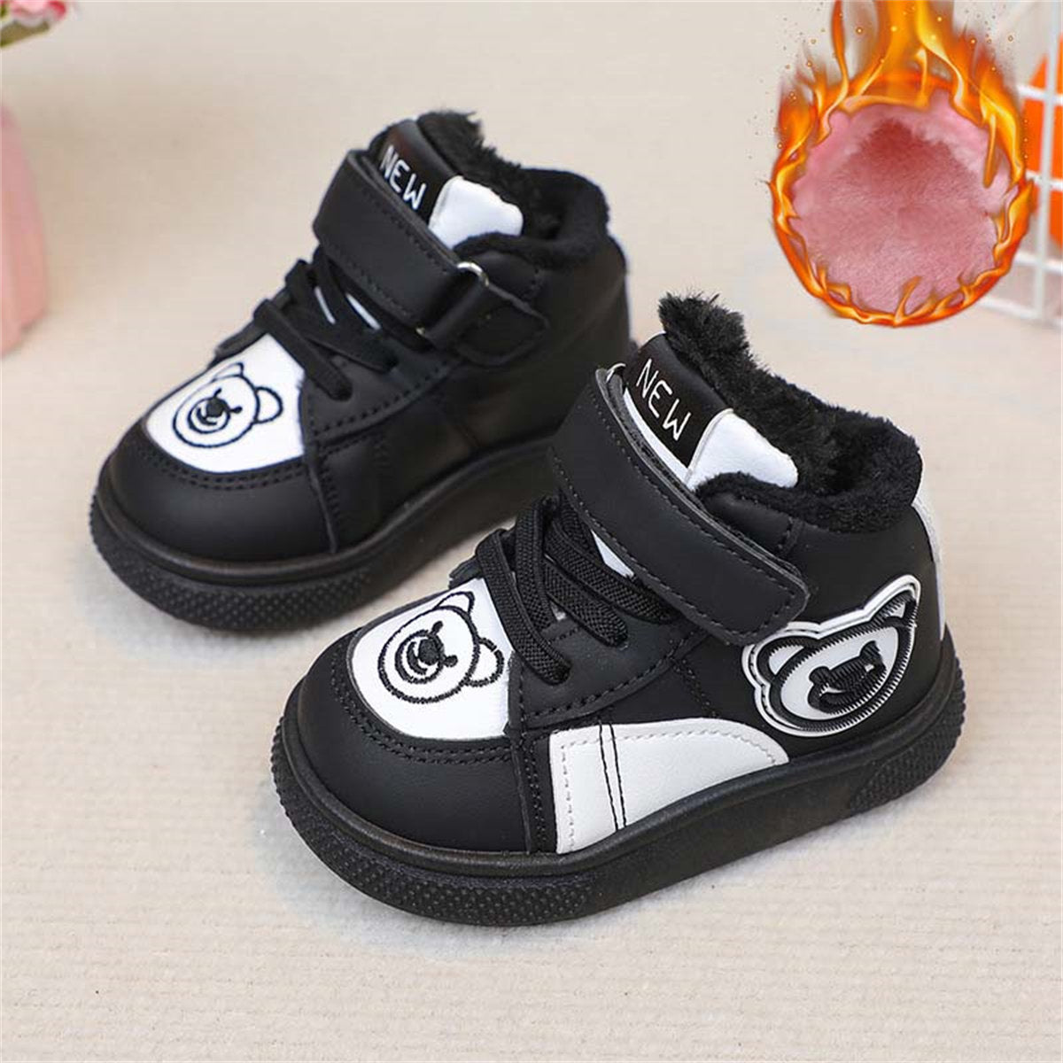 Cute bear warm, wear-resistant and non-slip Velcro cotton boots for boys and girls