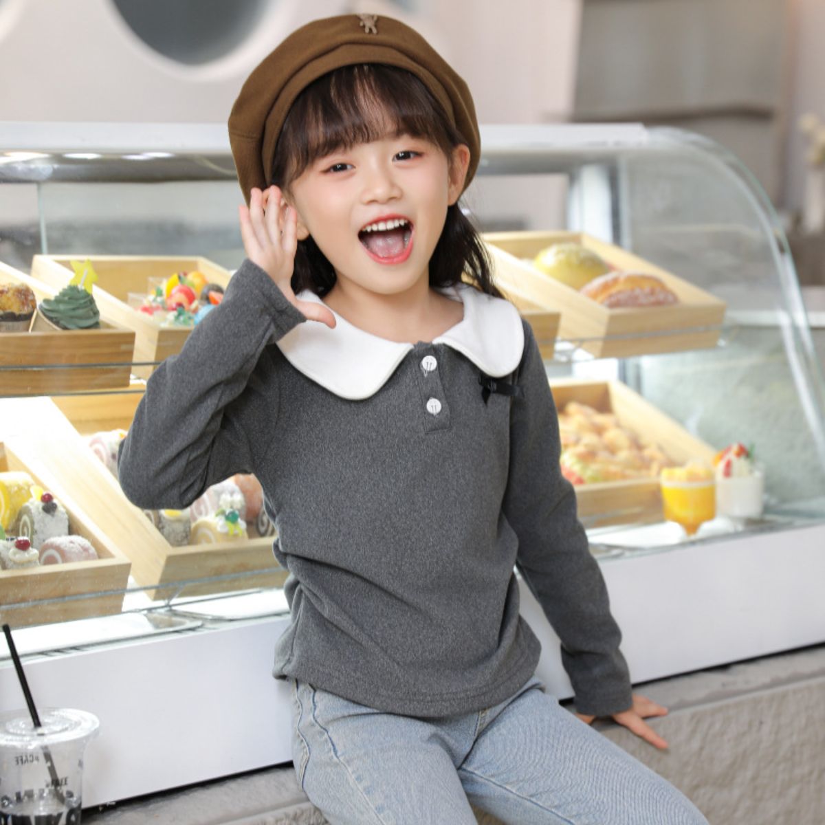 Children's autumn and winter doll collar bottoming shirt for girls fashionable and versatile long-sleeved T-shirt baby sweet top