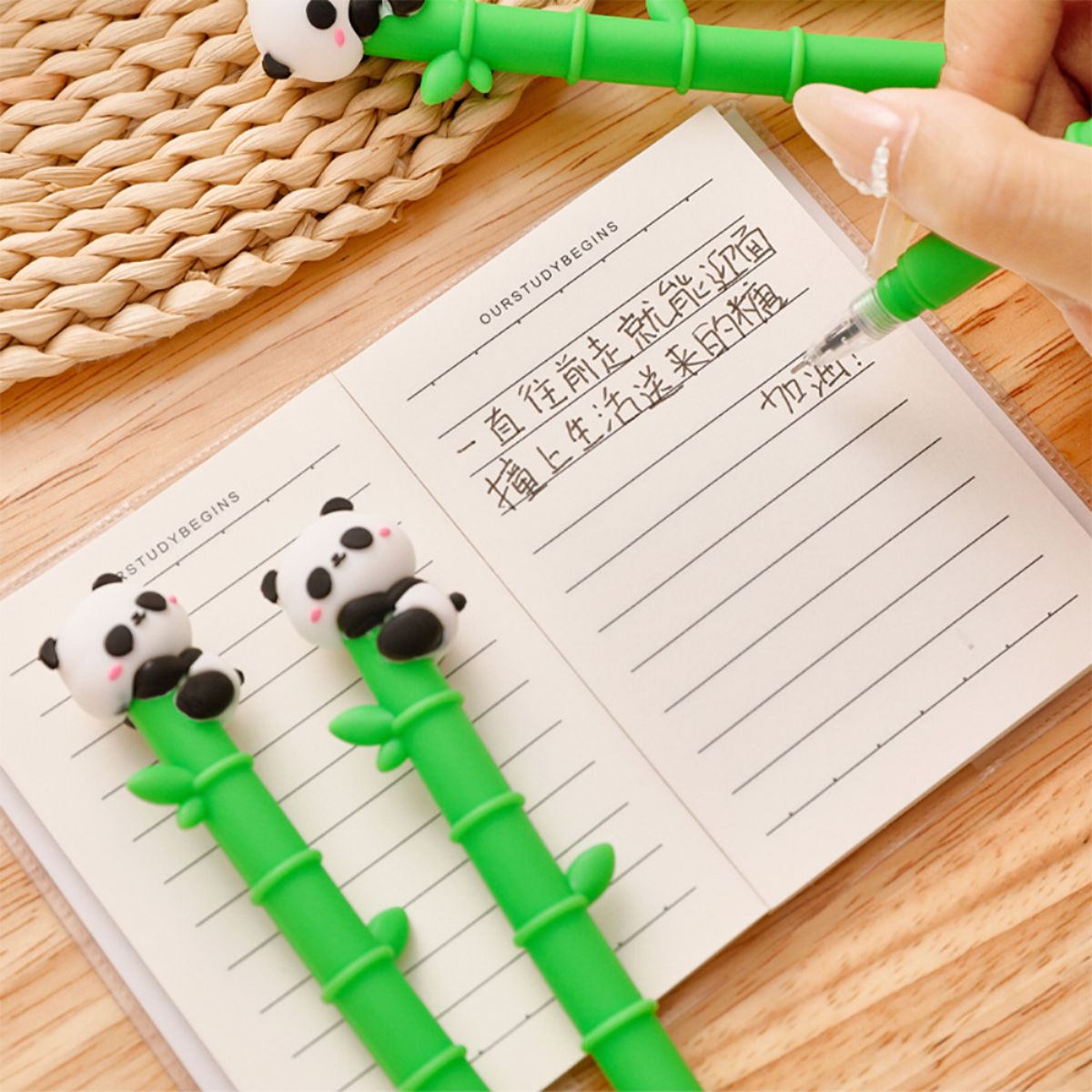 Panda bamboo gel pen student soft gel cute learning stationery