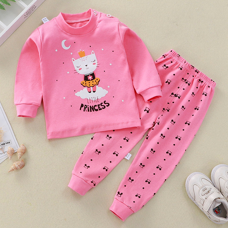 Toddler Cute Cotton Cartoon Printed Long-sleeve Sweater & Trousers Pajamas