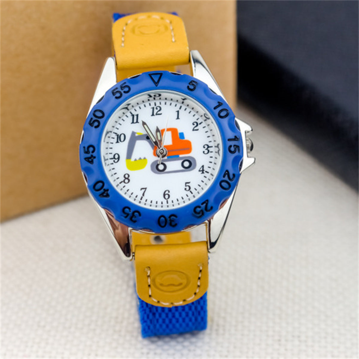 Children's cute excavator canvas breathable trendy luminous electronic watch