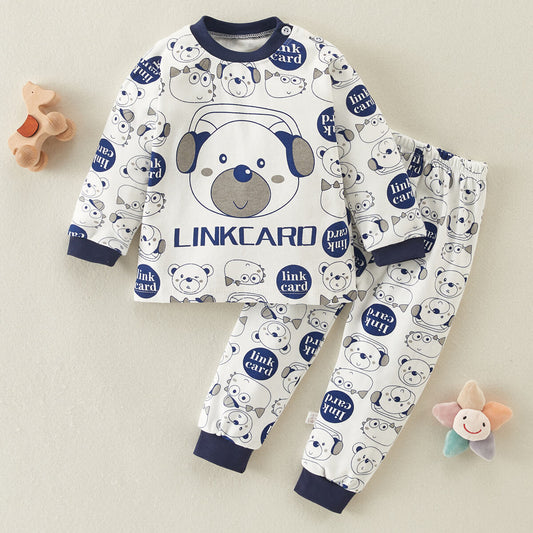 Toddler Boy Cartoon Letter Printed Long Sleeve Sweater & Pants Pajamas