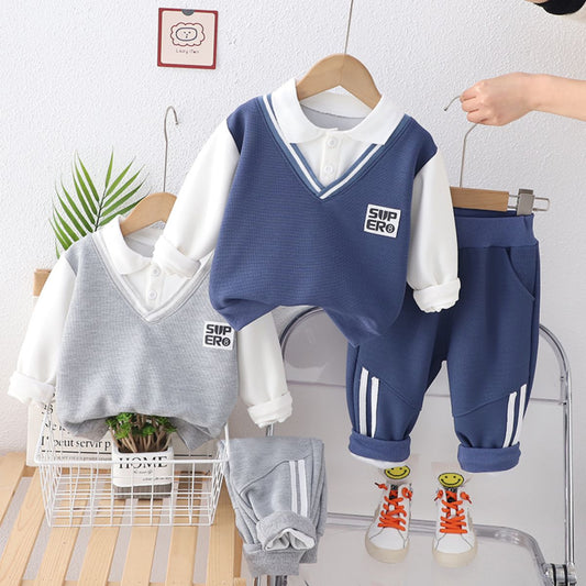 Boys Spring and Autumn Children's Clothing Children's College Style Clothes Boys Baby Children Spring and Autumn Fake Two-piece Suit