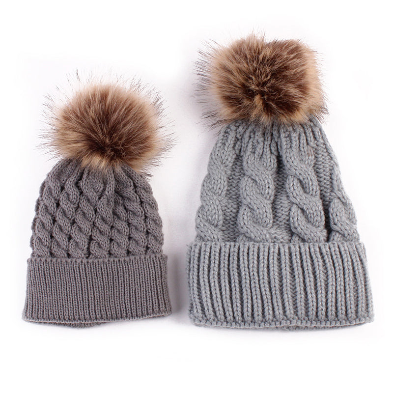 Parent-child 2pcs Solid Color Plush Decor Woolen Hat