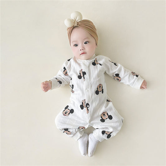 Baby drawstring cotton boneless cartoon Mickey baby romper