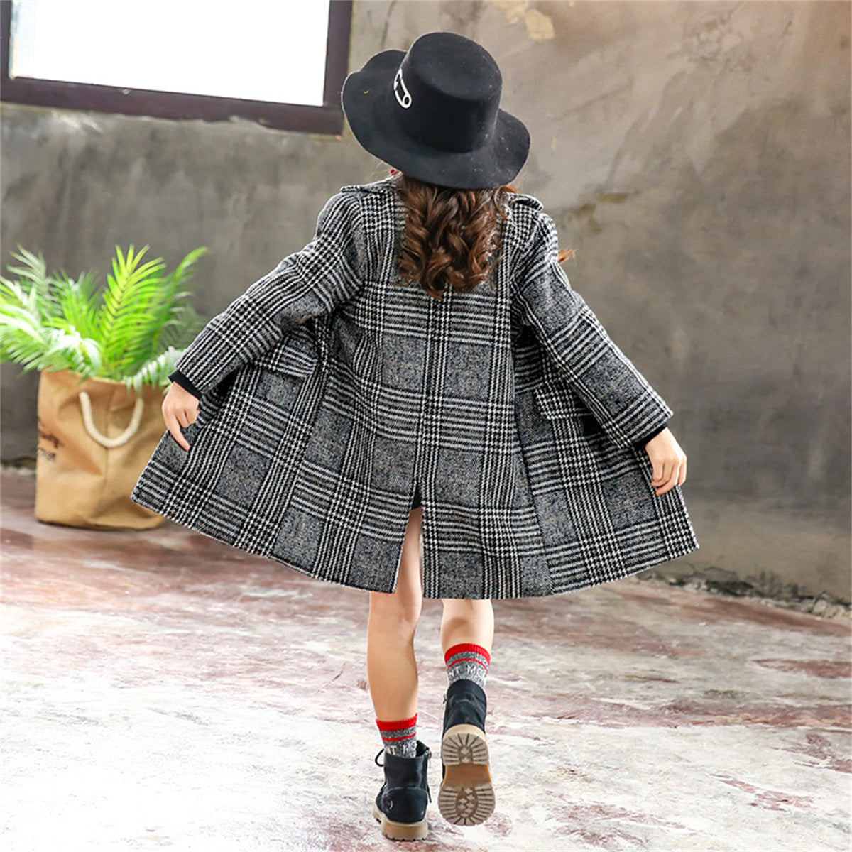 Children's houndstooth coat quilted thick coat