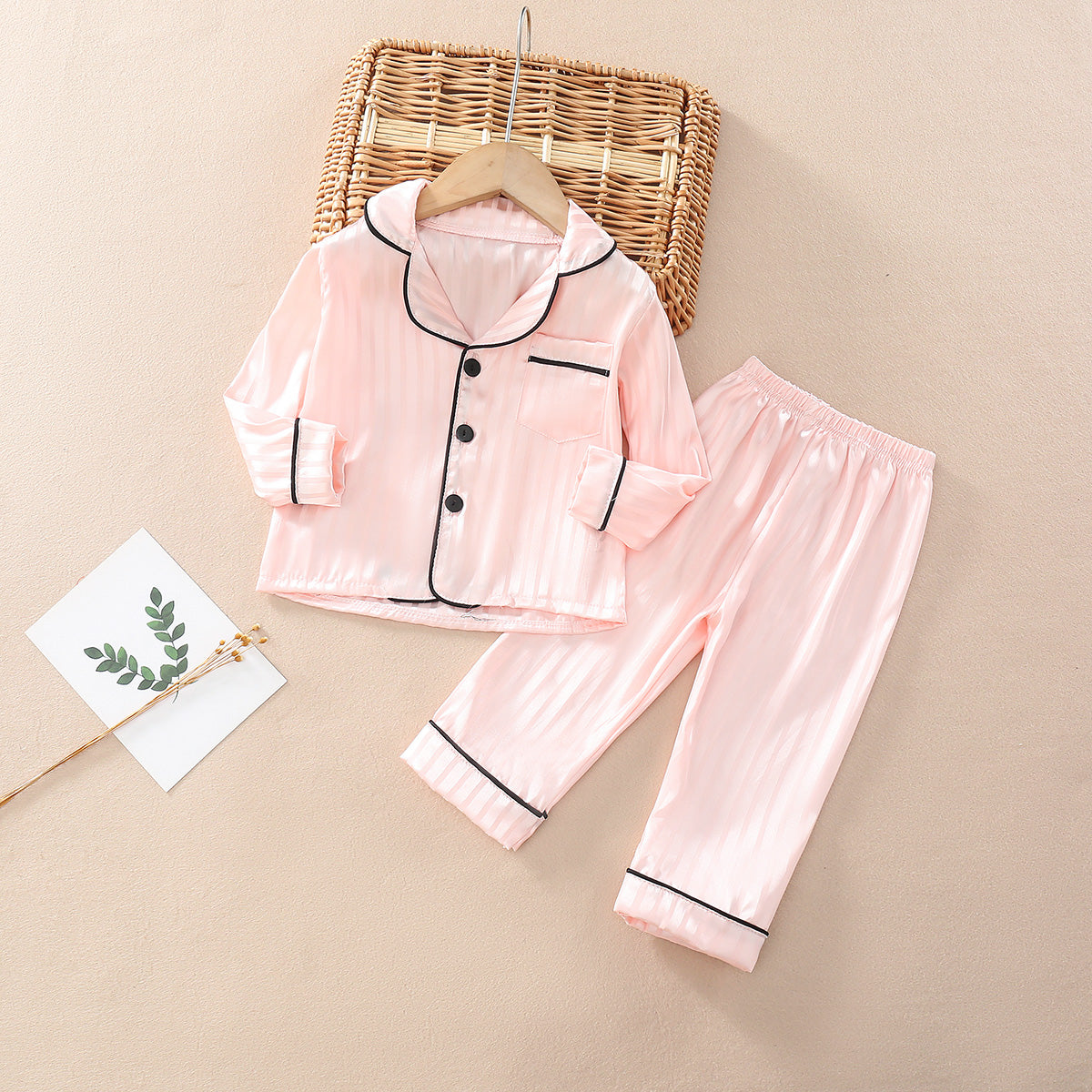 Children's Fashion Simulation Silk Home Clothes Long Sleeves and Long Pants Home Clothes Set