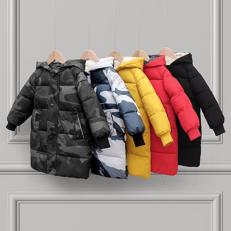 Boys' long winter thickened camouflage down jacket