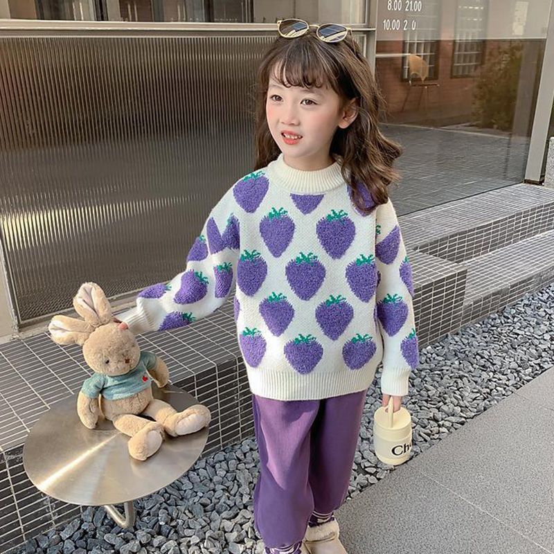 Autumn and winter base knit sweater for little girls thickened top