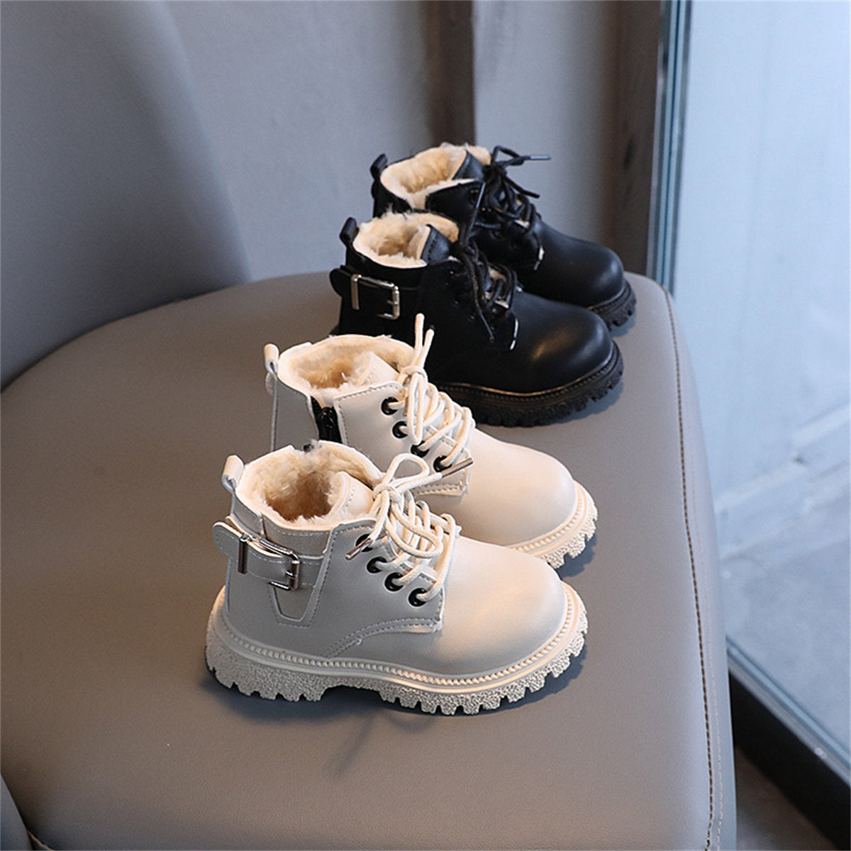 Children's girls' solid color urban temperament style plus velvet thick warm cotton boots