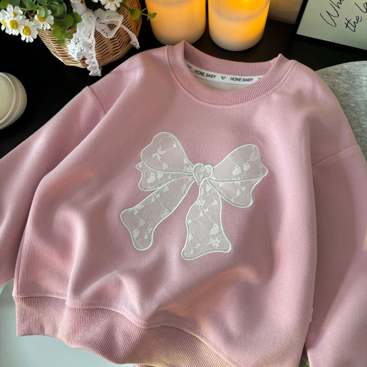 Spring and Autumn Girls Sweatshirt Bowknot Round Neck Loose and Comfortable New Children's Bottoming Shirt Top Children's Clothing