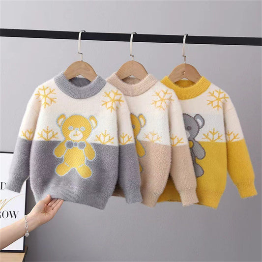 Cute winter style bear pullover sweater for boys and girls