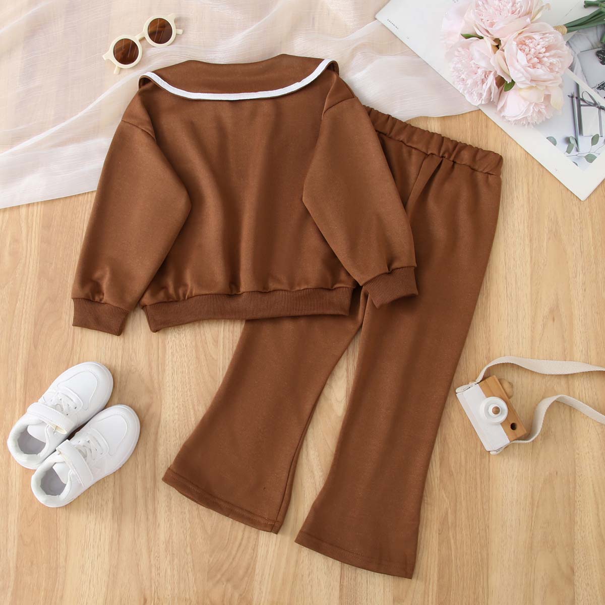 New autumn style little girl casual two-piece suit for girls fashionable bell-bottom pants and sweatshirt suit