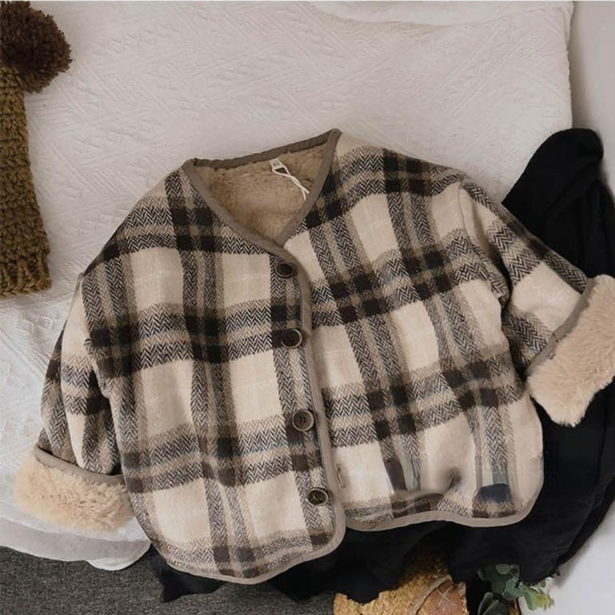 Children's new style plus velvet and thickened plaid coat for boys and girls baby autumn and winter outerwear cotton coat for small and medium children loose coat