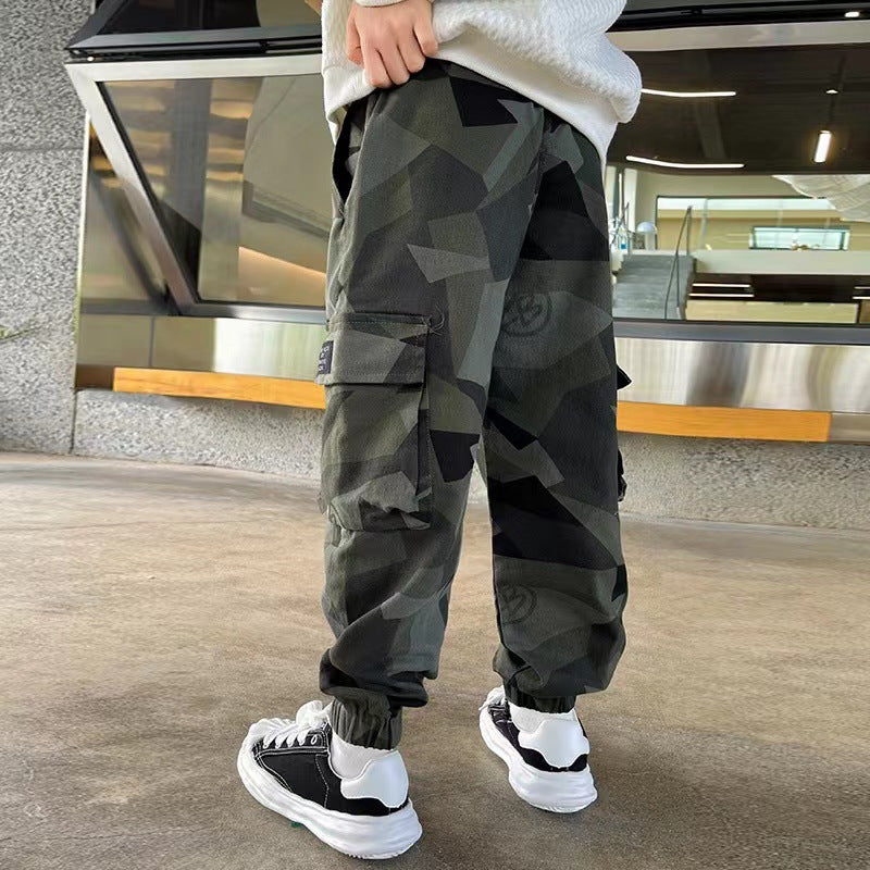 New camouflage overalls casual sports trousers for middle and large children