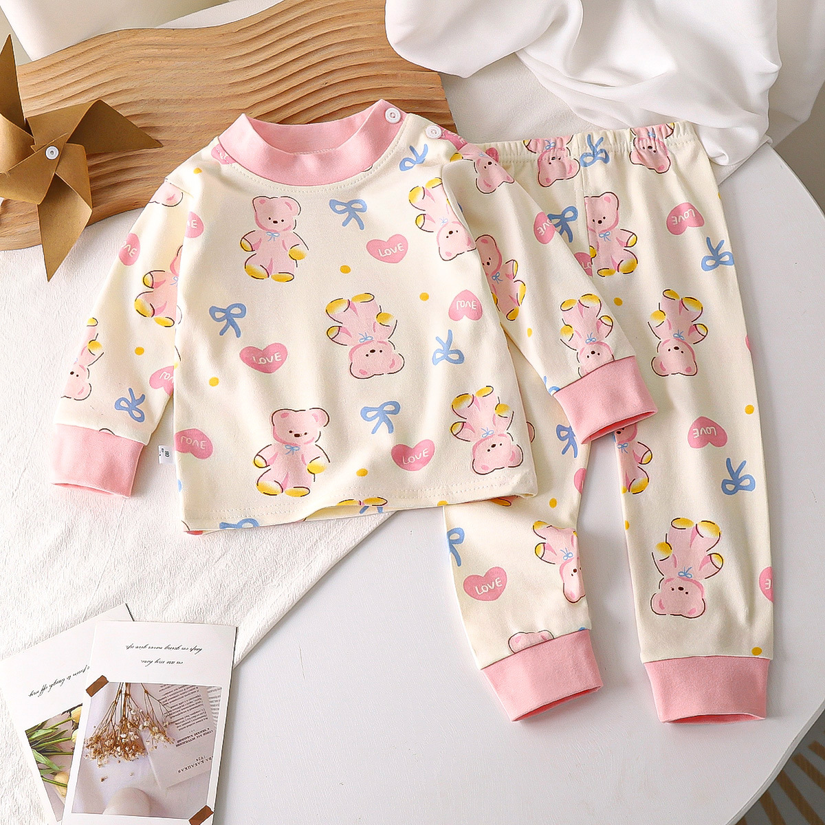 Girls Cute Bear Bow Pajamas Home Clothes Set