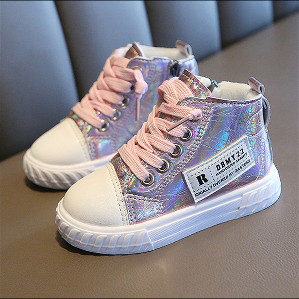 Winter velvet-lined bright-color sequined high-top canvas shoes for boys and girls