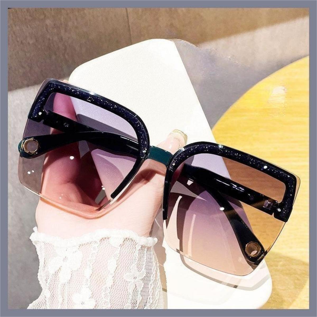 Frameless personality trend sunglasses women's UV protection street style sunglasses new large square sunglasses