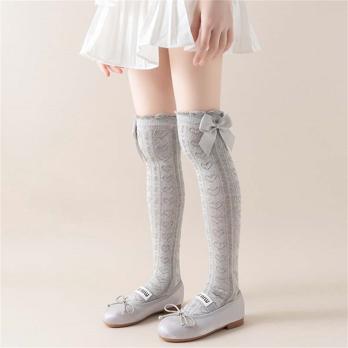 Children's princess style spring and autumn thin breathable love style three-dimensional bow knee-high socks